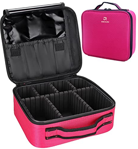 Relavel Makeup Bag with LED Mirror, Makeup Box Travel Train Case with Rechargeable Lighted Mirror, Cosmetic Brush Organizer Storage for Makeup Artists Gifts for Women and Girls, Hot Pink Shining Star