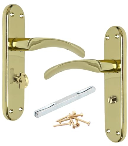 Betley Butterfly London Astrid Twist Door Handle, Polished Brass, Lever on Backplate Bathroom Lock Handles, 179mm x 40mm with Fixings