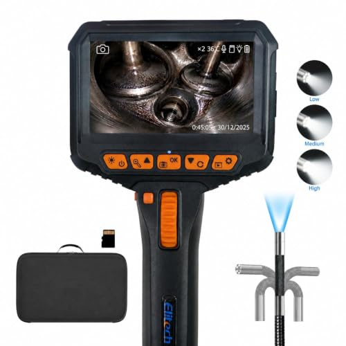 Elitech Gelenk-Endoskop mit Beleuchtung, 6 mm Inspektionskamera | 180°-Gelenk, einstellbare LEDs, 1080P-IPS-Display, schlanke Sonde, IP67-Wasserschutz, über 20.000 Biegezyklen, Hochtemperaturschutz
