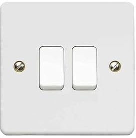 Double Wall Light Switch, 2 Gang 2 Way Light Switchs with Screws, | Electric Lights Switch Plate Accessories Square Edge, for Home Office, BS Standard with Fixing Screws Included