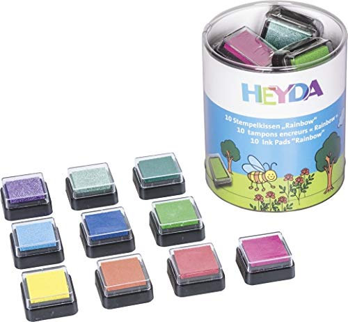 Stempelkissen - Set REGENBOGEN (10 Farben / 3 x 3 cm) in praktischer Box