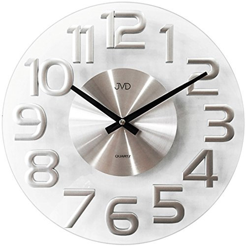 JVD HT098 Wanduhr Quarz analog silbern rund mit Glas matt