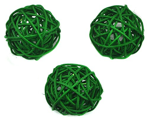 Ougual Ensemble de 10pcs Osier Naturel rotin Tableau fête de Mariage à Suspendre d'équilibre Boules de Noël décoratifs 6cm Vert foncé