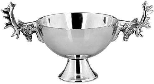 H.Bauer jun. Flaschenkühler Aluminium Ø 20.5 cm - exklusive Edelstahlschale mit Hirsch-Kopf Griffen - Deko Schale mit Fuß ideal als Tischschale zum kühlen von Sektschale, Champagnerschale, Prosecco