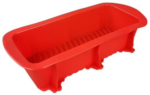 GMMH Silikon Brotbackform, Kastenform mit verzierenden Streifen und stabilisierendem Rand, Antihaft Backform Kuchenform für Kuchen und Brot, 23x10x6 cm (Rot)