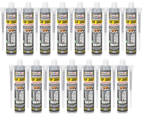 Isolbau SF 300 Injektionsmörtel 15 x 300 ml Montagemörtel, 30x Statikmischer - Verbundmörtel für Beton, Mauerwerk, Holz & Stahl