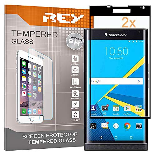 REY [Lot de 2] Protecteur d'écran 3D pour Blackberry PRIV, Noir, Verre Polycarbonate de qualité supérieure