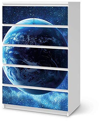 Wandtattoo Möbel passend für IKEA Malm Kommode 6 Schubladen (hoch) I Möbelaufkleber - Möbel-Tattoo Sticker Aufkleber I Wohnen und Dekorieren für Wohnzimmer und Schlafzimmer - Design: Planet Blue