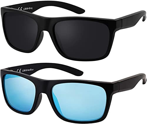 La Optica B.L.M. Herren Sonnenbrille UV400 Männer Sportbrille Fahrradbrille - Doppelpack Set Matt Schwarz (Gläser: 1 x Grau, 1 x Türkis Verspiegelt)