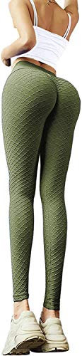 Memoryee Damen Honeycomb Leggings Geraffte Hintern Heben Hohe Taille Push Up Boom Booty Sport Leggings mit Bauchkontrolle Plus Größe Blickdichte Dehnbare Gym Yogahosen/Grün-Style7/S