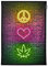 PSYWORK Schwarzlicht Stoffposter Neon | Peace Love Weed | 0,5 x 0,7m | UV-aktiv | fluoreszierend | Wandbehang Stoffbanner Poster Wandbild Kunstdruck Dekobild Dekoration Wandteppich