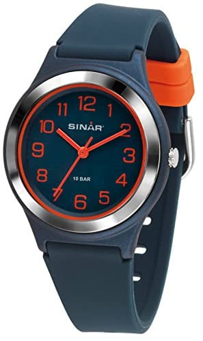 SINAR Jungen-Armbanduhr Jugend Sportuhr Fitness Analog Quarz 10 Bar wasserdicht Dunkelblau Orange XB-48-12