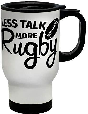 Shopagift Less Talk More Rugby Travel Mug Cup