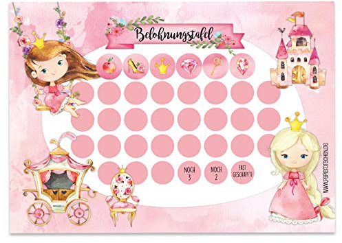 Papierdrachen Belohnungstafel Set für Kinder als Abreißblock 10 Blatt - Motivierendes Konzept als Erziehungshilfe - mit tollen Stickern für Jungs und Mädchen - Motiv Prinzessin Set 19