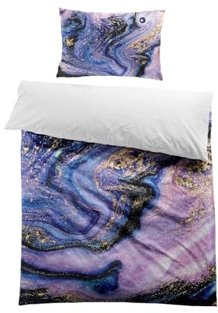 MUSOLEI Marble Duvet Cover Set Single Kids Purple Abstract Art Bedding Set for Boys Girls Adults 2 Pieces Quilt Cover 135cm×200cm Zipper Closure with Pillowcase 50×75cm (Single)