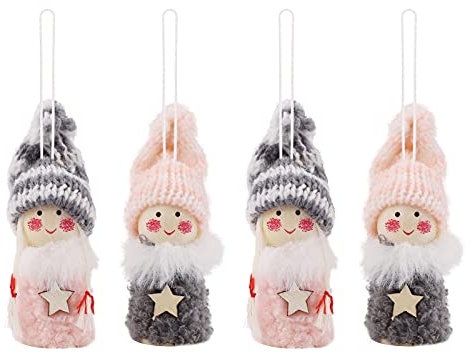 Weihnachtsengel Anhänger,4er Pack Mini Holz Weihnachtsbaum Elfen Puppe Hängende Dekorationen Anhänger für Silvester Weihnachtsfeier Geschenk Home Decor