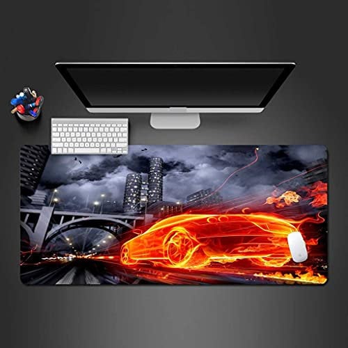 KJXNED Tapis de Souris XXL - 900x400 mm - Vue De Nuit En Ville De La Voiture De Sport Rouge Mouse Pad - Haute Précision et Vitesse - Base en Caoutchouc Antidérapant Surface - Pour Gamer PC et Ordinate