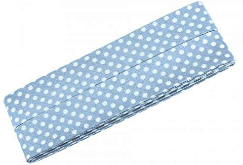 Gepunktetes Schrägband, Baumwolle, vorgefalzt, 20 mm breit - 3 Meter Länge, Blau