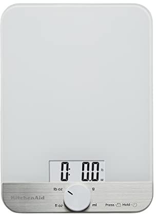 KitchenAid KQ908 Glass Surface 11 Pound Capacity Digital Kitchen and Food Scale, White