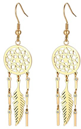 Aotiwe Ohrstecker Mädchen, Punk Schmuck Damen Traumfänger Quaste Gold Edelstahl für Geburtstag Jahrestag