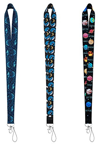 Cobee Lanyards für Kinder mit Schlüsselanhänger, 3 STÜCKE Lanyards Umhängeband mit Ozean Wal Print Planeten Abzeichen Umhängeband Sicherheitsschlüssel ID Halter Lanyards Handschlaufe für Lehrer