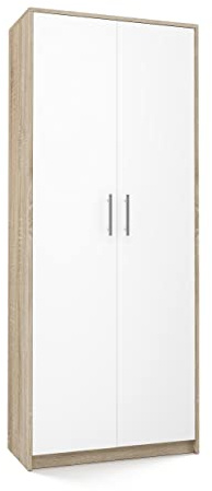 CDF PARLA - Modern wardrobe with 6 shelves - 180x74x35cm - Storage - Office wardrobe - White and Sonoma