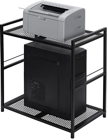OYEAL Computer-Tower-Ständer, PC-Tower-Ständer, Metallrollwagen, hält bis zu 18 kg, 2-stöckiger mobiler Druckerständer mit Stauraum unter dem Schreibtisch für Zuhause und Büro, Schwarz