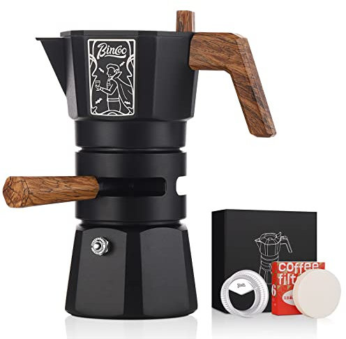 Bincoo Macchina per caffè espresso da 100 ml a doppia valvola, Moka Pot accessori per caffè italiano, Nero