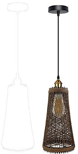 3 Head Industrial Light Ceiling Pendant, Easy Fit Light Ratten Lamp Shade 22cm, Vintage Lighting E27 Base Adjustable Cord Hanging Lighting for Bedroom, Hallway, Office. (Stil 1 + Glühbirne)