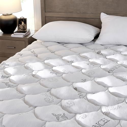 Tencel Dicke Matratzenauflage, volle Größe, Kopfkissen, luxuriös, kühlender Matratzenschoner, atmungsaktive Matratzenauflage, Rückenschmerzlinderung, Tiefe Tasche, Matratzenbezug, 20,3–53,3 cm