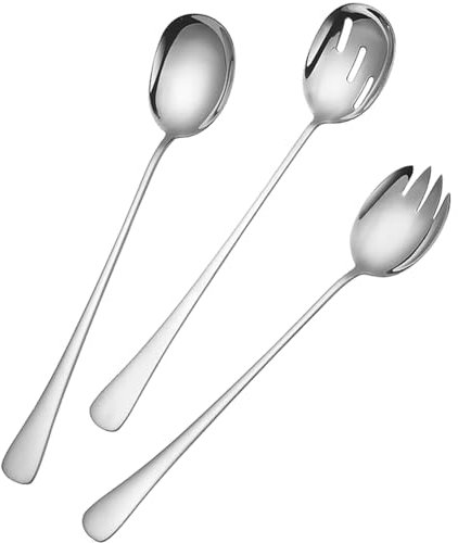 Juego de cucharas para Ensalada,Cuchara de Ensalada,Tenedor de Ensalada,Juego de cucharas y Tenedores para Ensalada,Cubiertos para Servir Ensalada para cocinas,restaurantes,Fiestas (3 uds,Plateado)