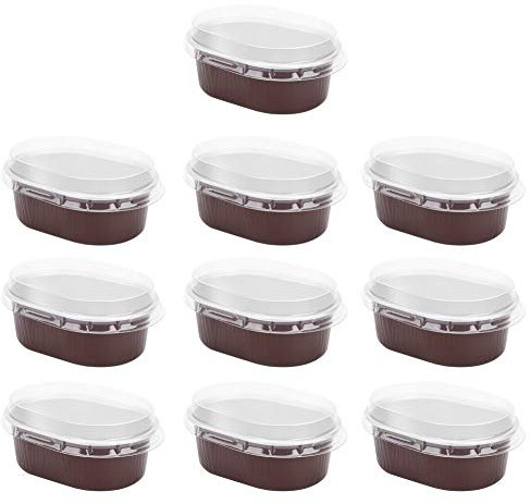 10 Pirottini da Forno in Alluminio per Cupcake con Coperchi, Tortiera Ovale per Dolci, Sformati, Creme Croccanti, Budino E Gelatina, Catering per Feste(Marrone)
