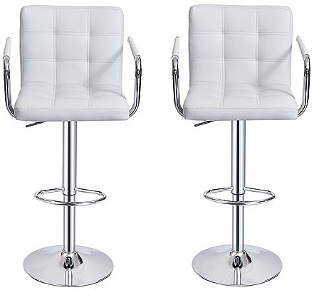 Panana Bar Stool with Armrest Swivel Chair Metal Chrome Leg Home Breakfast Stool (2, White)