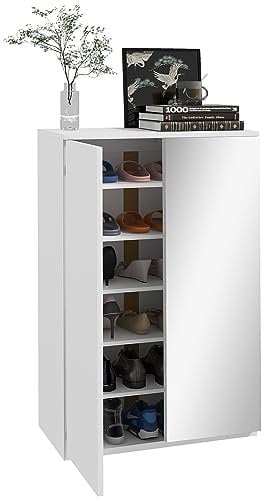 HOMCOM Mueble Zapatero con Espejo Armario Zapatero para 18 Pares de Zapatos con 5 Estantes Ajustables para Recibidor 60x32x95 cm Blanco