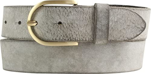 BELTINGER Damen-Gürtel aus weichem Vollrindleder Vintage-Look 4 cm | Jeans-Gürtel für Damen mit goldener Gürtelschließe 40mm | Ledergürtel Used-Look | Hellgrau 95cm