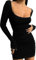 Btofellin Women's Casual Dress - Square Neck, Long Sleeve, Slim Fit, Sexy Mini Bodycon for Clubwear and Parties - S, Black