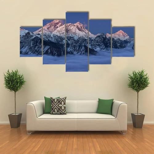 RAPSANI Leinwanddrucke Kreatives Geschenk 5 stück Leinwand Bilder Hd Drucke Poster abstrakt Sonnenuntergang über dem Mount Everest Moderne Wandbilder XXL Wohnzimmer Wohnkultur 125x60cm