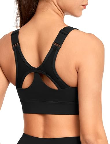 Yvette Sport BH Starker Halt Verstellbar Vorderverschluss Große Größen Fitness Lauf Bra,Schwarz,L Große Größen