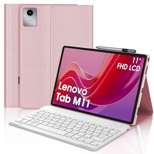 JADEMALL Etui Clavier pour Lenovo Tab M11 11 2024, AZERTY Clavier Bluetooth sans Fil Magnétique pour Lenovo Tablette M11 11 TB-330XU/330FU, Rose
