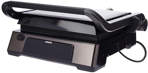 Philips 7000 Series Contact Grill - Digital Temperature Control, 8 Presets, Removable Nonstick Plates, Integrated Probe, Opens Flat, High Power, Easy Clean (HD6307/70)