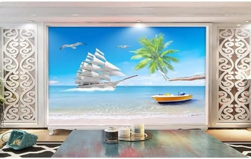 XDOUBAO Papier peint photo mural 3D - Le bateau à voile - Décoration d'intérieur - Peinture murale 3D - 3D - 150 x 105 cm