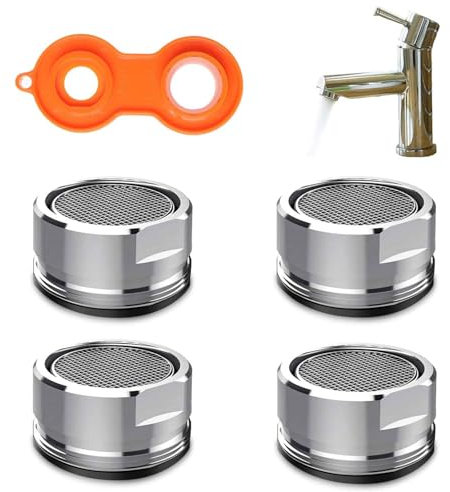 4 Pcs Tap Aerator, Water Saver Tap Filter Nozzle Faucet, Tap Spout Aerator Nozzle 22mm, Faucet Aerator, Head Faucet Aerator Replacement Parts, Insert Tap Spout Aerator, with Plastic Wrench