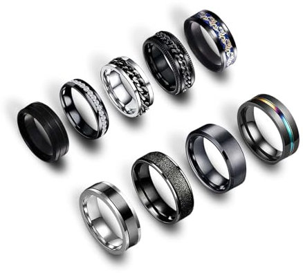 Peysaitr 9 Stück Männer Spinner Ringe, Cooler Schwarzer Ring, Link Geformt Band, Fidget Ring, Spinner Ring Set, Hochzeit Versprechen Bandringe, Schwarze Ringe für Männer