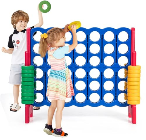 HOMASIS Jeu Géant 4 Gagnants, Jeu 4 en Une Ligne, Jeu de Stratégie avec 42 Anneaux & Curseurs, XXL Jeu de société Jouet 4 Gagnants pour Enfants & Adultes Extérieur (Rouge)