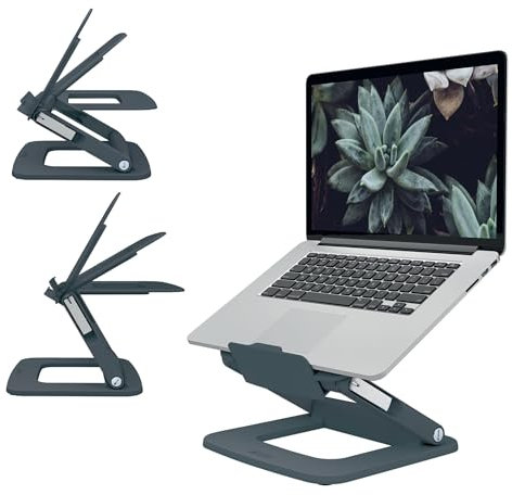 Leitz Ergo höhenverstellbarer Multi-Winkel Laptopständer, für 13“ - 15“ Laptops, 80% recycelter Kunststoff, 6 Höhen- & Winkelkombinationen, Kompakte Standfläche, 100% recycelbar, Dunkelgrau, 64240089