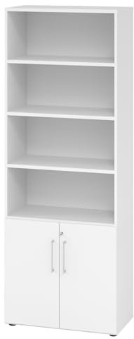 bümö Aktenregal & Schrank abschließbar, Büroschrank Regal Kombination Holz 80cm breit in weiß - abschließbarer Schrank für's Büro & Arbeitszimmer, Büro Möbel Ordnerschrank