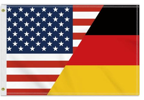 Freundschaftsflagge Deutschland, Amerika, mittelgroß, 60 x 90 cm, 150D deutsche USA, Outdoor-Banner, doppelseitiger Druck, amerikanische Dekoration für Terrasse, Garten, mit Messingösen
