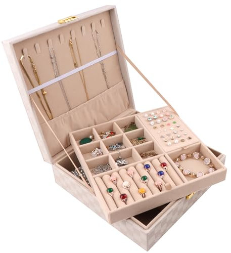 Homeanda Schmuckkästchen Große Kapazität 2-Schicht Leder Schmuckbox für Damen - Schmuckaufbewahrung Organizer für Ketten, Ringe, Ohrringe, Armbänder(Weiß)