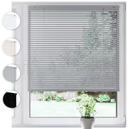 SONELLO Aluminium Jalousie 120cm x 100cm Silber Alu Jalousie Klemmfix ohne Bohren Sichtschutz Blendschutz Lichtschutz Sonnenschutz für Fenster und Türen