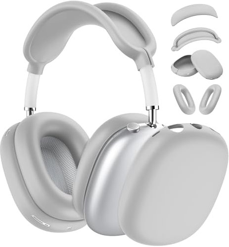 [4 in 1] Custodia in silicone per AirPods Max USB-C (2024), antigraffio, a prova di sudore, copertura per auricolari/fascia accessori in silicone per cuffie AirPods Max (grigio)